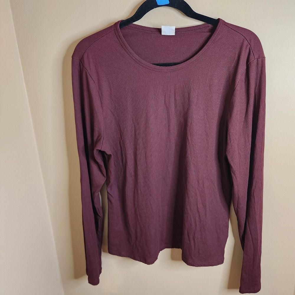 Athleta Signature Ribbed Long Sleeve CrewBurgundy XL 768810